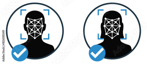 Face id icon, face identification, identification of a person, face scanning process, biometric verification, facial recognition system, and identity detection vector illustration, perfect for securit