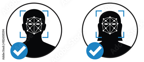 Face id icon, face identification, identification of a person, face scanning process, biometric verification, facial recognition system, and identity detection vector illustration, perfect for securit