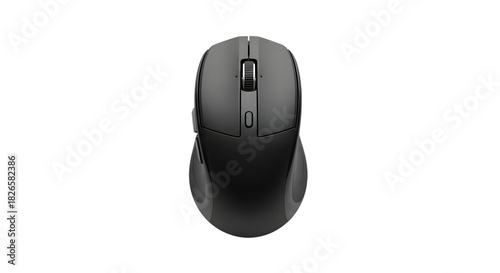 Modern dark gray wireless computer mouse top view isolated on transparent background