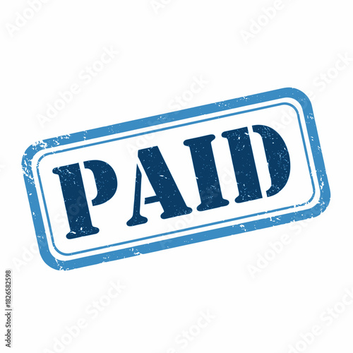 A blue grunge rubber stamp with the word "PAID" on a white background, indicating a completed financial transaction.