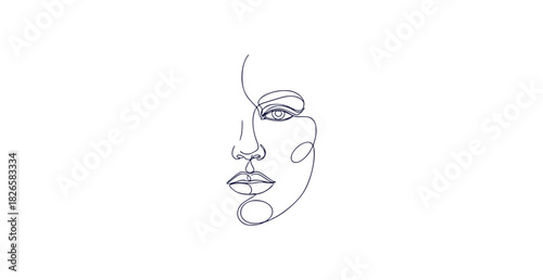 Elegant single line abstract human face with smooth flowing curves and minimalist art style