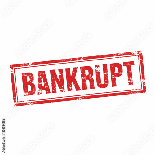 Red rubber stamp with the word "BANKRUPT" in distressed text, signifying financial failure or insolvency.