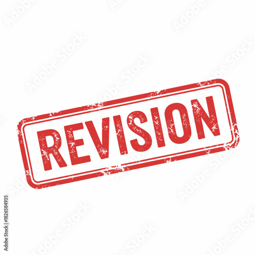 A red rectangular grunge-style rubber stamp with the word REVISION in capital letters on a white background.