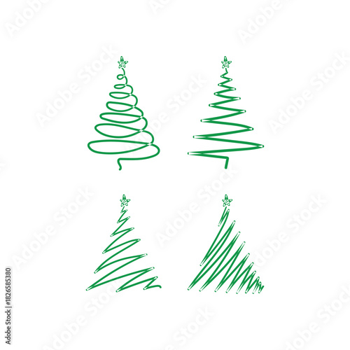 Christmas tree hand drawn illustrations. Vector.