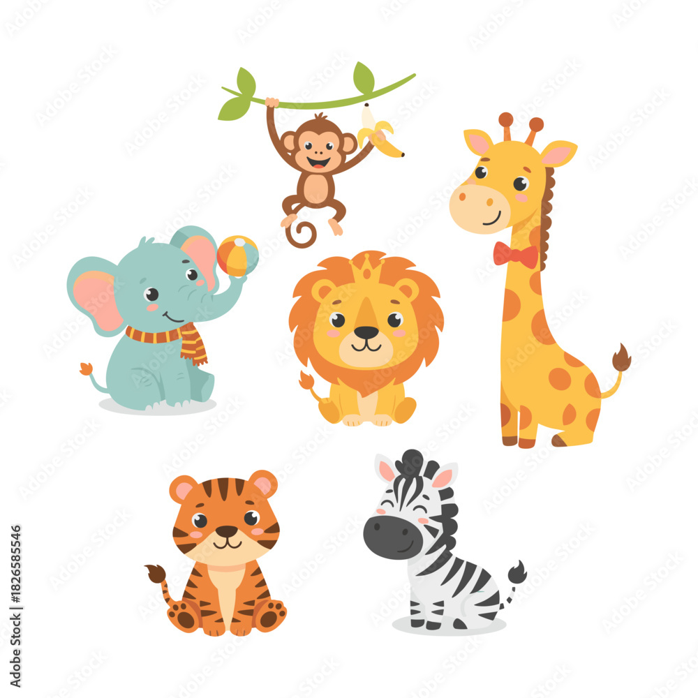 Fototapeta premium Cute jungle baby animals set for children