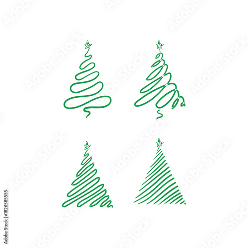 Christmas tree hand drawn illustrations. Vector.