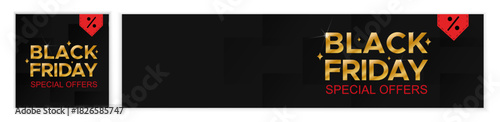 Black friday sale banners template. Set of banners with gold text on a black background.