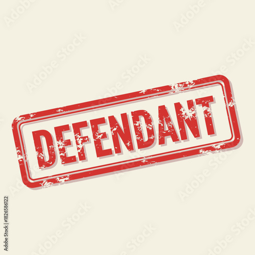 A red grunge rubber stamp with the word "DEFENDANT" on a light beige background, indicating a legal or court-related concept.