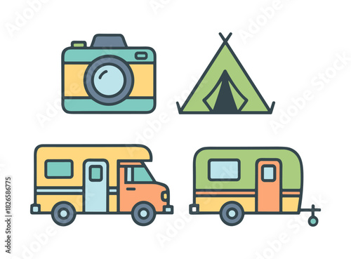 Vector illustration showing vacation and outdoor adventure elements