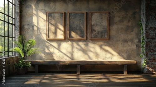 Wallpaper Mural Sunny loft room with wooden bench and art Torontodigital.ca