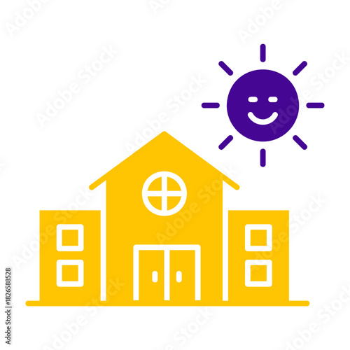 Daycare building with smiling sun