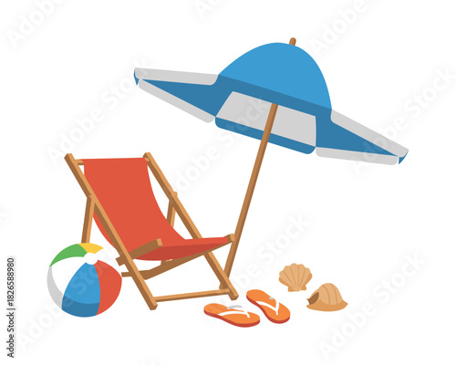 Beach chair set with umbrella and summer accessories