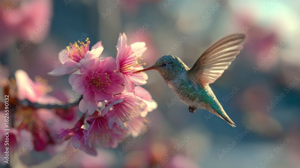 Fototapeta premium Hummingbird feeding on blossom