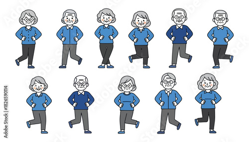 Senior people doing exercise together for healthy and active lifestyle vector concept