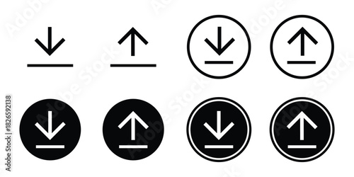 Upload and download icon set. Upload button. Download icon. Upload and download icon vector for web and mobile app. Download buttons round shape web icon set.