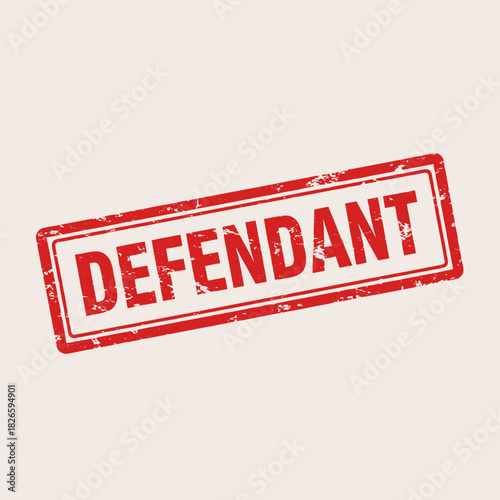 A red grunge rubber stamp with the word "DEFENDANT" on a light background, indicating a legal or court context.