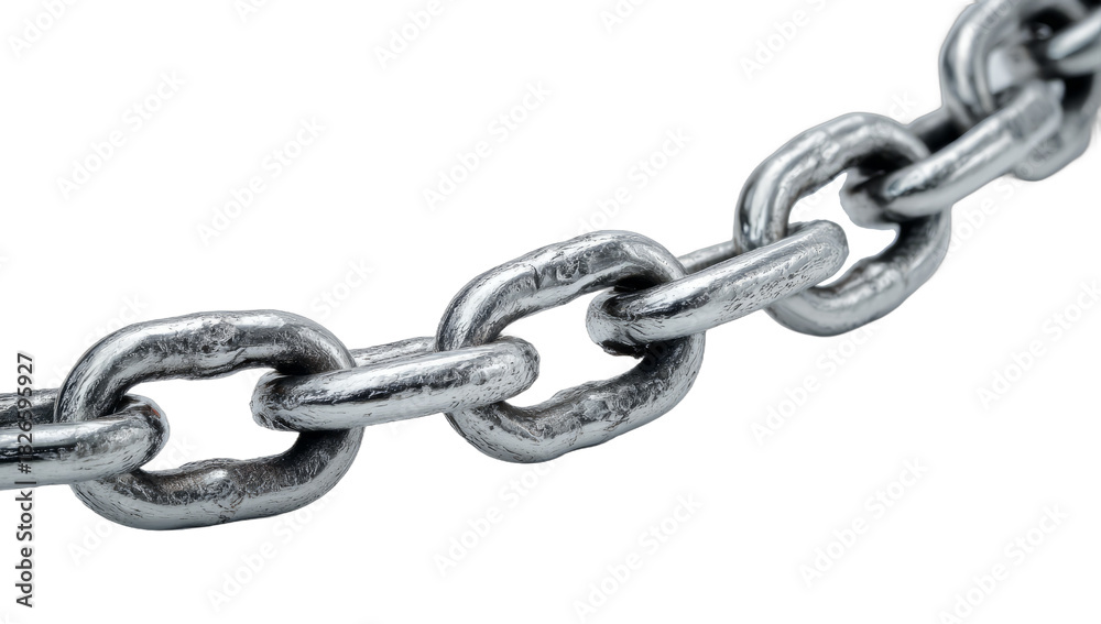 Obraz premium Closeup Metal Chain Link in Silver Color on White Background
