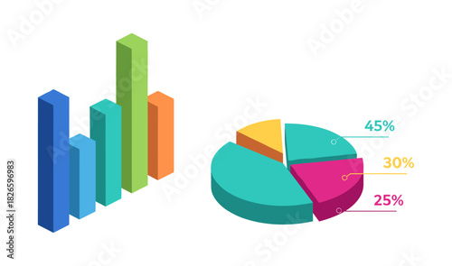 Analyzing business data with isometric charts and graphs
