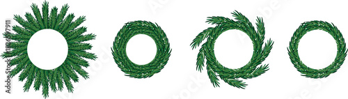 Set of Christmas and New Year wreaths. Festive poster, banner with a realistic fir wreath, typography.