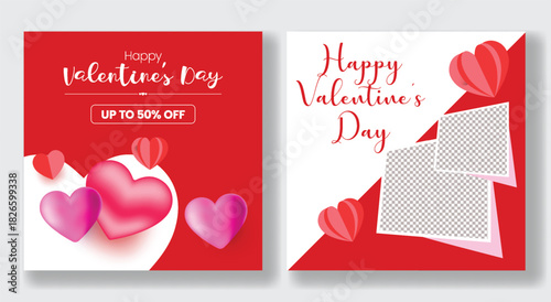 Creative Happy Valentine’s Day social media post collection with romantic heart elements, elegant celebration party flyer, modern poster and stylish web banner template for business marketing