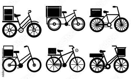 Eco-friendly delivery with bicycle transport: Modern vector icons for sustainable logistics and urban mobility solutions with classic bike designs