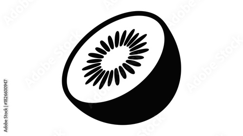 Stylized black and white icon of a sliced kiwi fruit