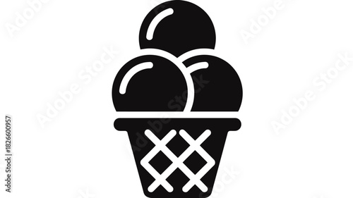 Black and white icon of a triple scoop ice cream cone