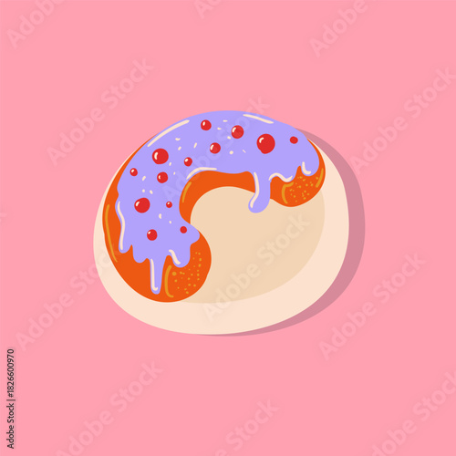 Holiday dessert clipart. Lovely Christmas pudding with berries and orange in vector. Top view