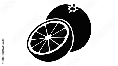 Stylized silhouette of a whole orange and a sliced orange