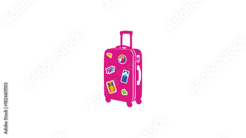 Bright pink suitcase covered in fun travel stickers