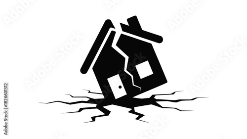 Cracked house symbolizing disaster and structural damage