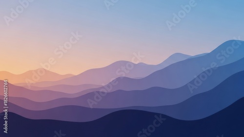 Abstract layered mountain range at dawn with a calming gradient color palette, perfect for