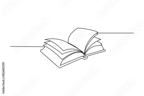 Single line art of a simple textbook or novel for reading