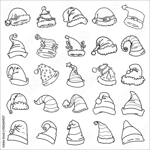 collection of clean line art vector Christmas hat designs
