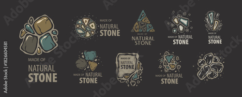 A set of original vector hand-drawn logos for companies engaged in the manufacture and processing of products and stone