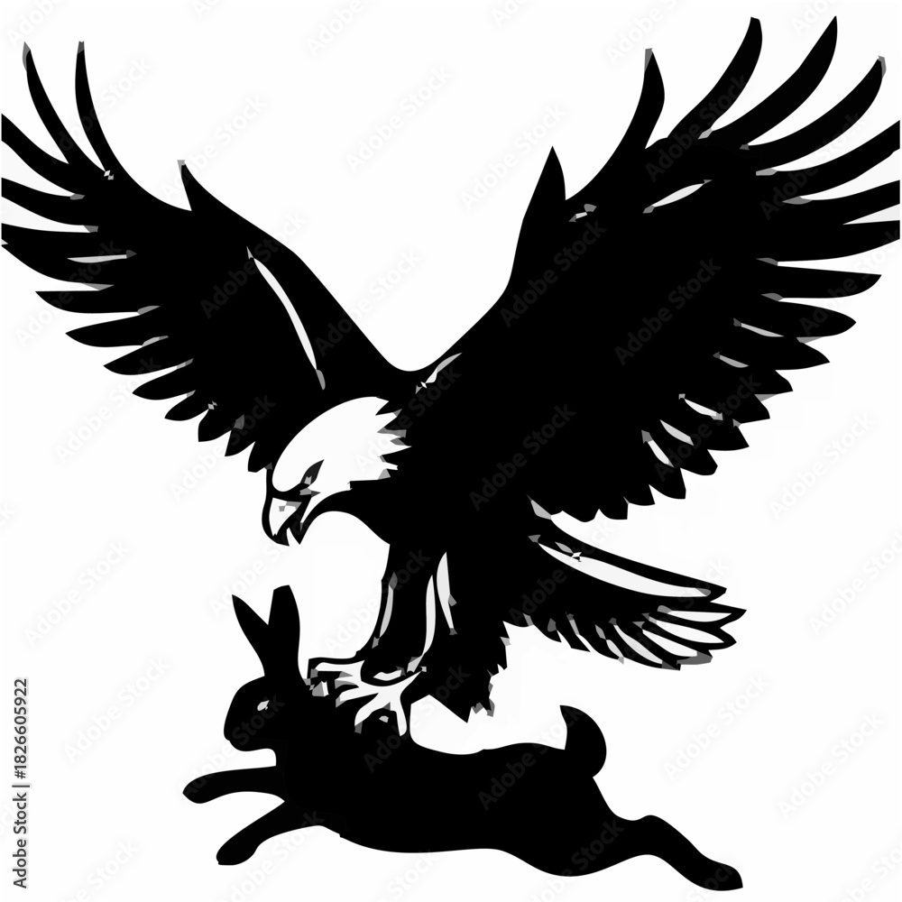 Fototapeta premium Eagle Swooping on Rabbit Vect...