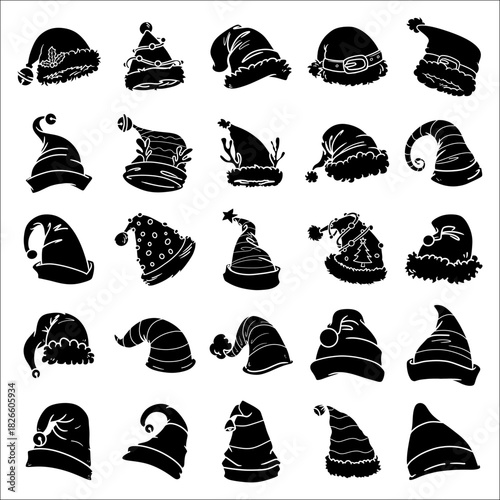 collection of clean silhouette vector designs of Christmas hats