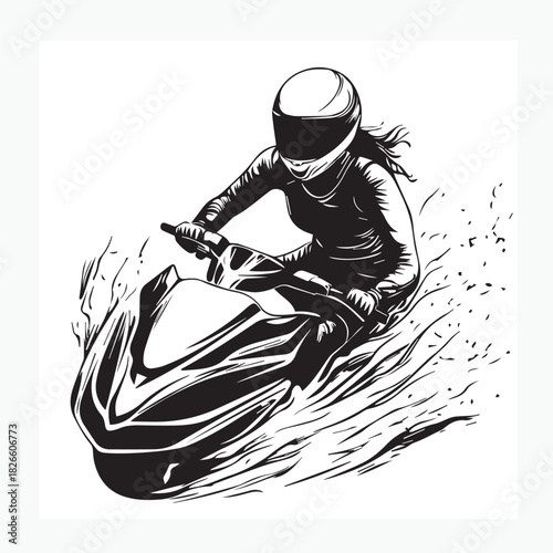 vector illustration of a man riding a jetski