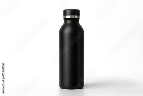 Matte black water bottle stainless steel, premium mockup, white background