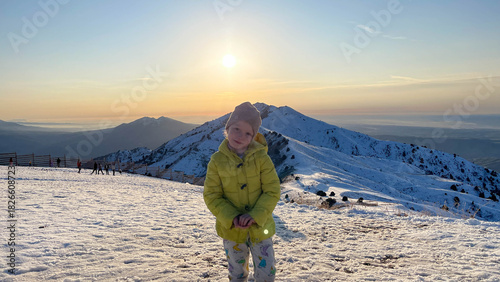 Sunset over the mountain peak