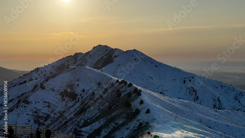 Sunset over the mountain peak