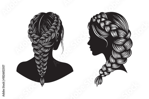 Intricate braided hairstyles shown in silhouette