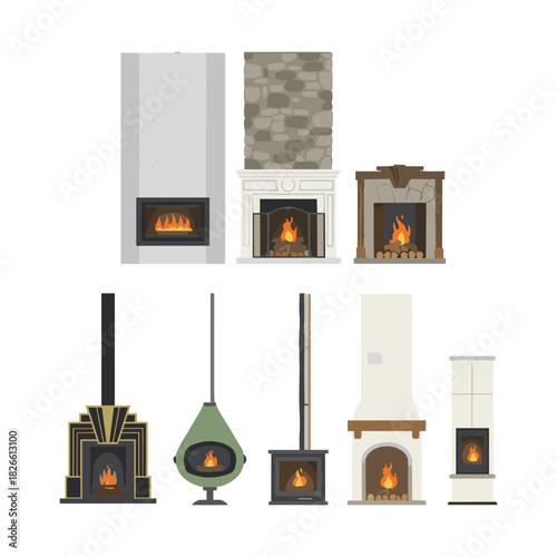 Fireplace set with various designs and styles