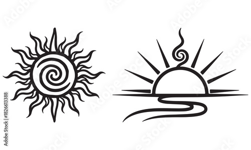 Sun and Wings Symbol Designs | Spiritual Vector Art, Tattoo & Abstract Illustrations