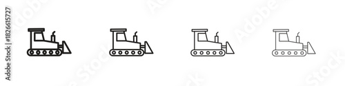 Bulldozer icons. Editable stroke. Pixel perfect thin line icons.