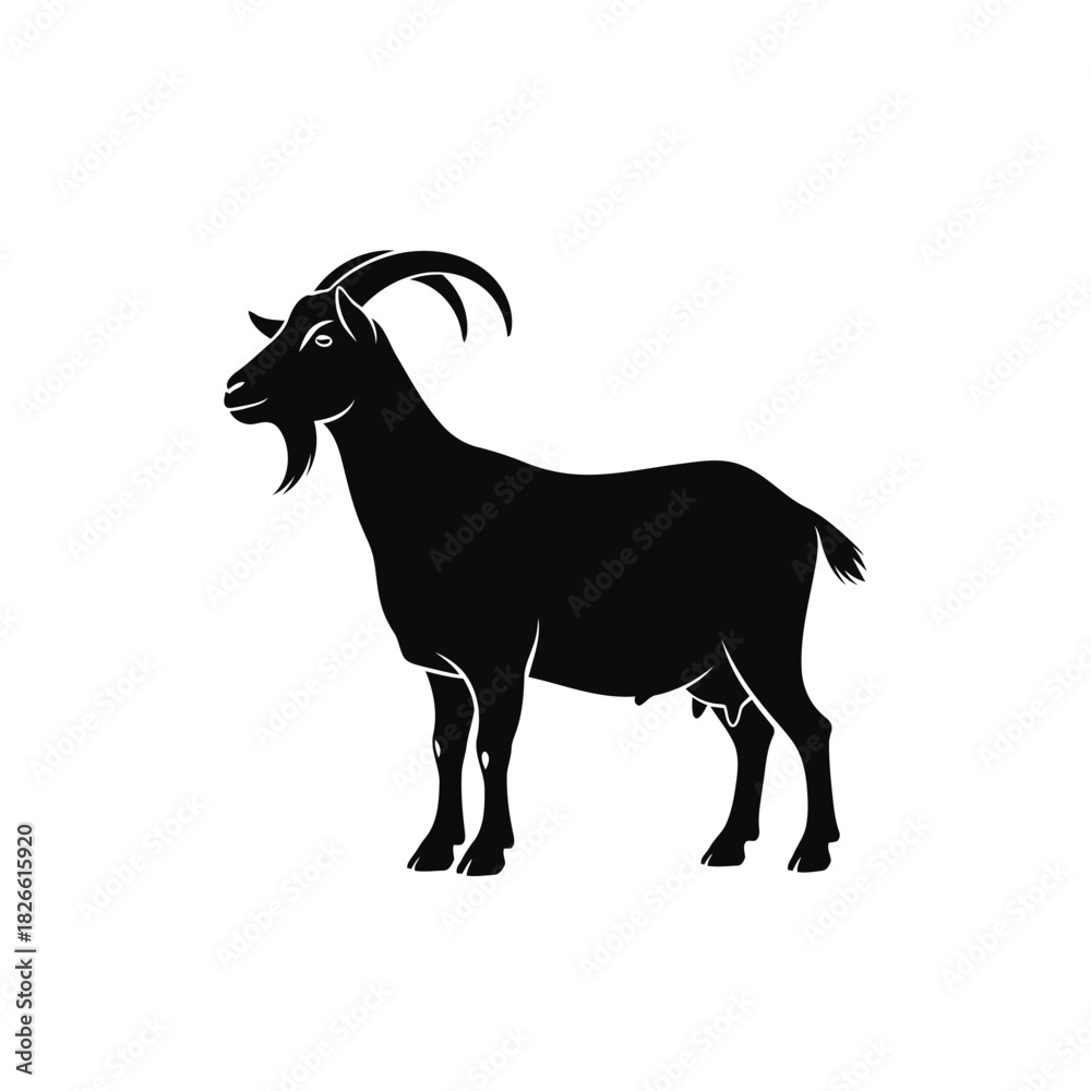 Fototapeta premium Black silhouette of a standing goat with horns