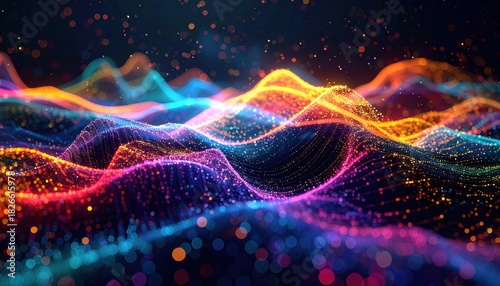 Bright light glow visualization of fractal realms and wave particle energy with dark space stars fantasy illustration