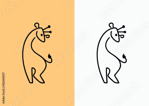 Minimalist Line Art Giraffe Character Logo