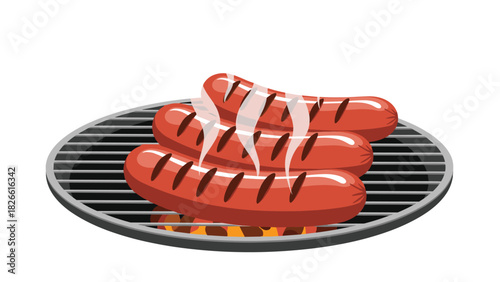 Juicy grilled sausages sizzling on a barbecue, perfect for summer picnics and family gatherings - get your delicious grilling essentials today!