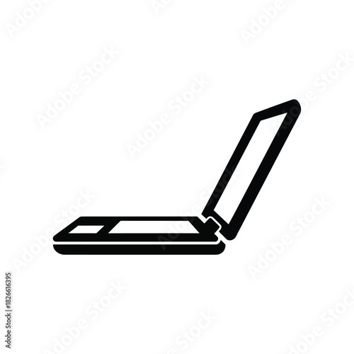 Simple black and white icon of an open laptop computer